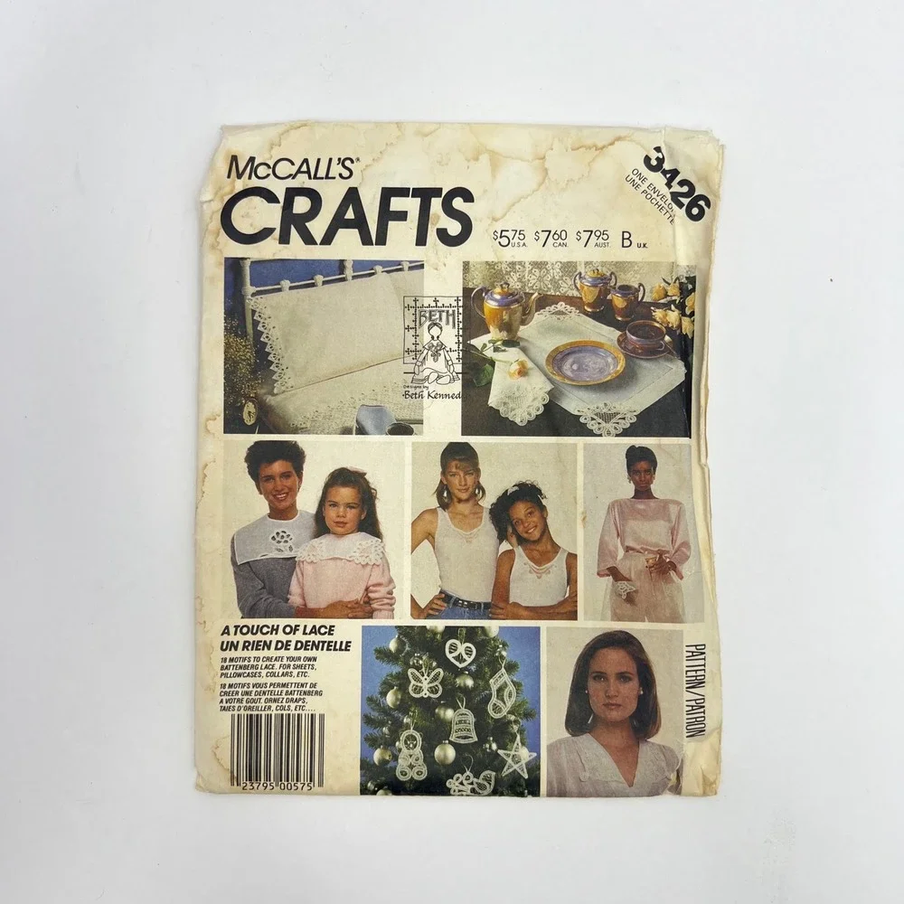 Vintage McCall's Battenberg Lace Craft Pattern 3426 Sewing DIY Decor Holiday